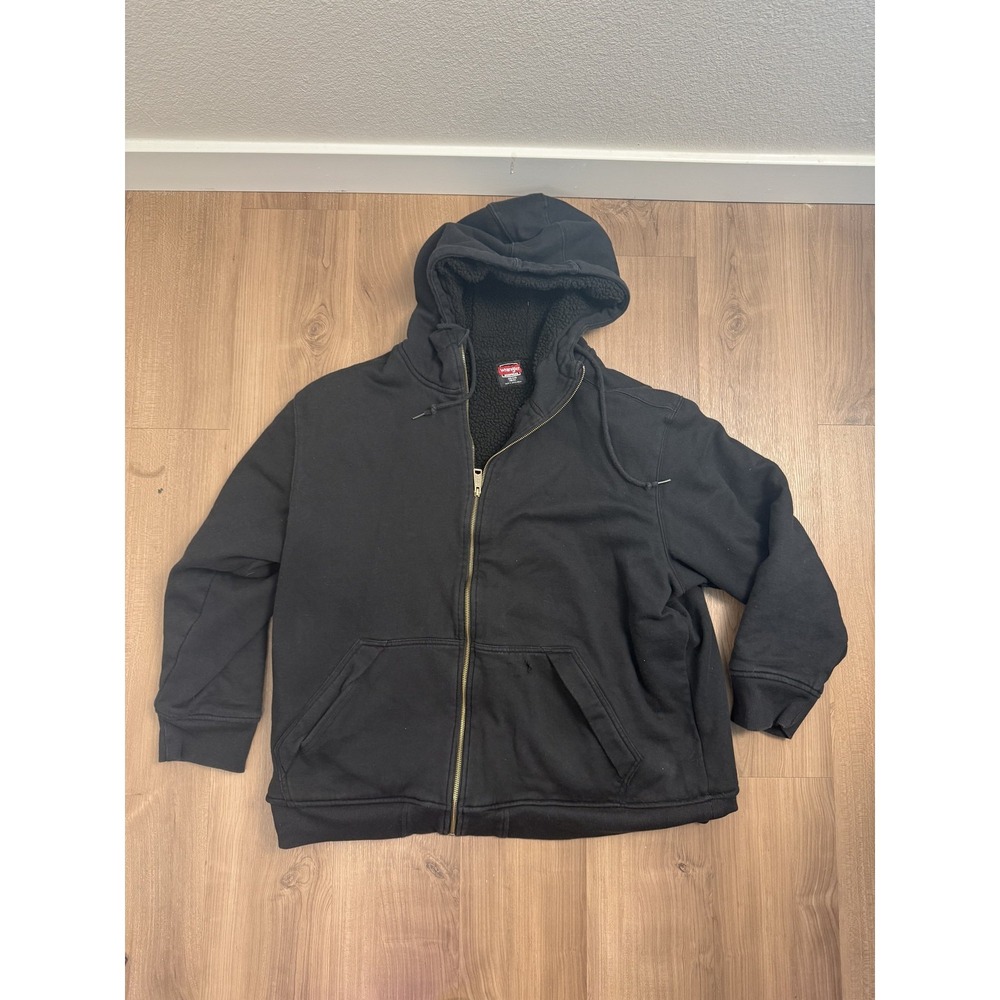 Wrangler Hoodie Mens 2XL Black Sherpa Lined Full Zip Workwear Fleece Heavyweight